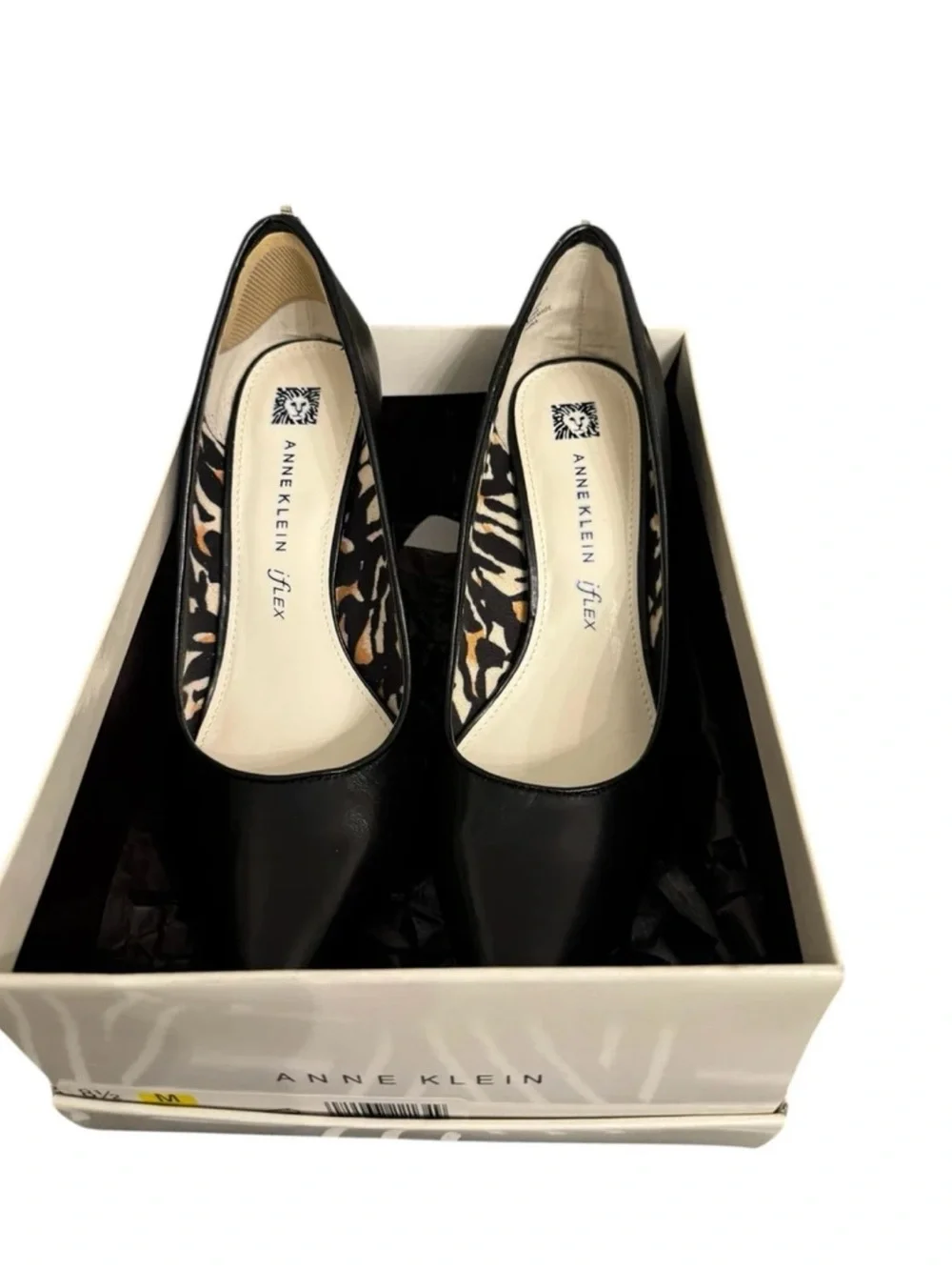Anne Klein iFlex Black Leather Pointed Toe Kitten Heel Zip Back Pumps 8.5